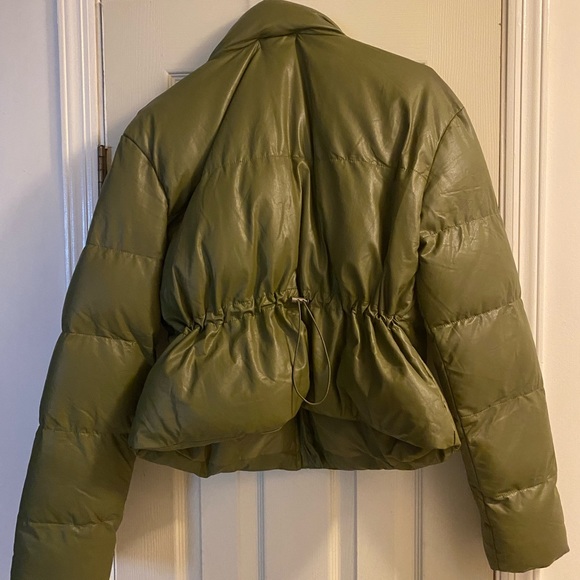 Olive green faux leather puffer jacket - Picture 5 of 6